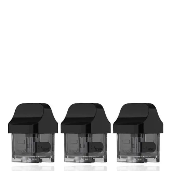 Three identical black and gray vaping pods or cartridges lined up side by side.