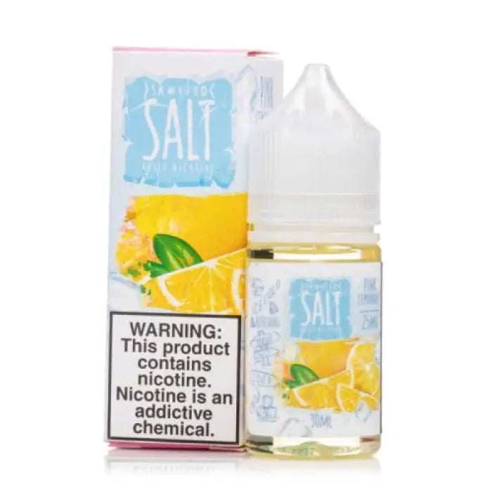 Bottle of lemon-flavored nicotine e-liquid with a warning label.