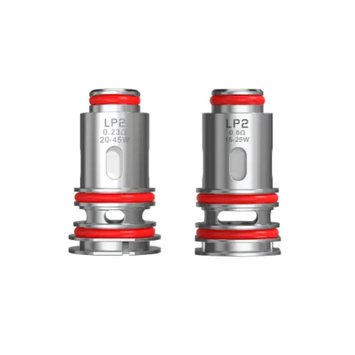 Pair of cylindrical metal vaping coils with red rubber seals.