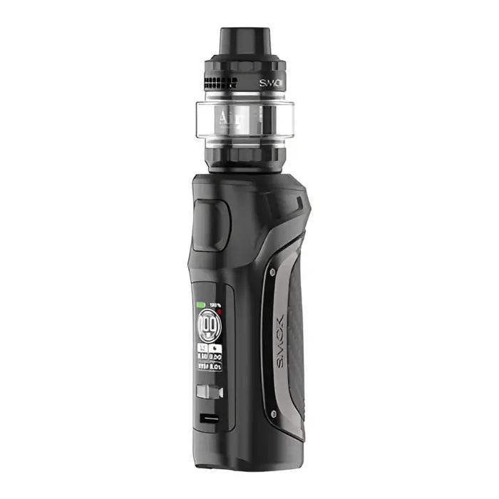 Electronic vaping device with a digital display and adjustable settings.