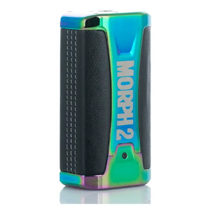 Colorful electronic vaping device or mod with ’MORPH 2’’ branding.