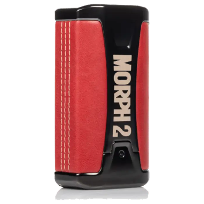 Red and black electronic vaping device labeled ’MORPH 2’’.