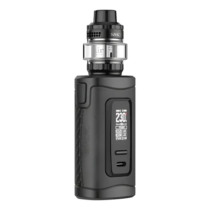 Electronic vaping device with a digital display and refillable tank.