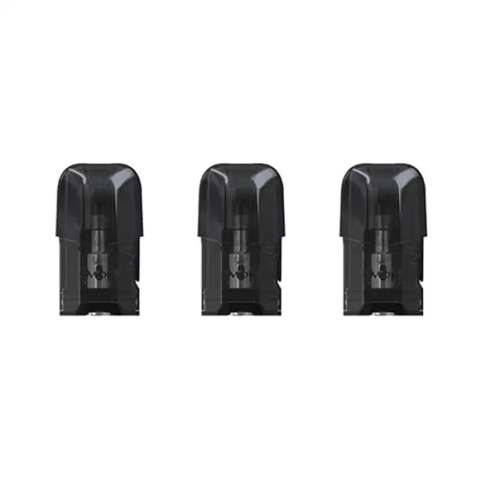 Three identical black vape pods or cartridges lined up side by side.