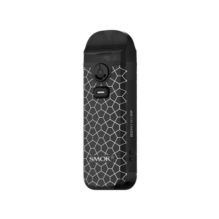 Sleek black electronic vaping device with a hexagonal pattern design.