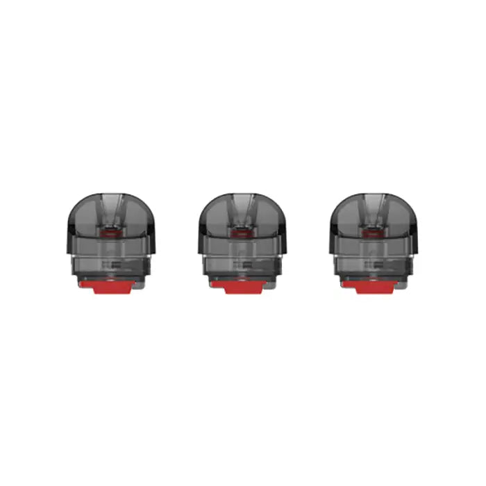 Three identical vape pod cartridges with transparent tops and red bases.