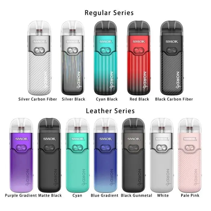 Collection of electronic cigarette or vaping devices in various colors and finishes.