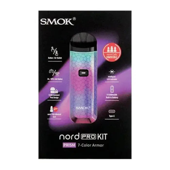 Colorful electronic vaping device with a prismatic design and SMOK branding.