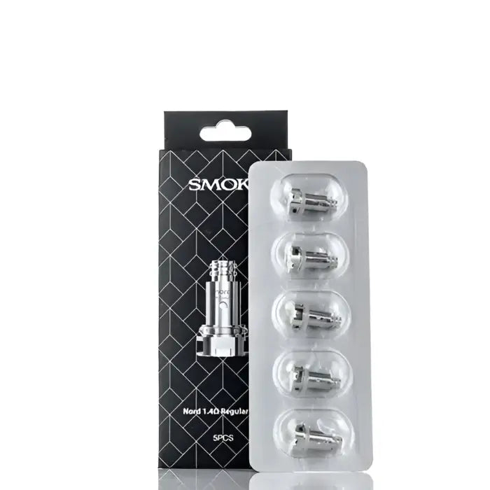 Replacement coils or pods for an electronic cigarette or vaping device, packaged in a branded box and blister pack.