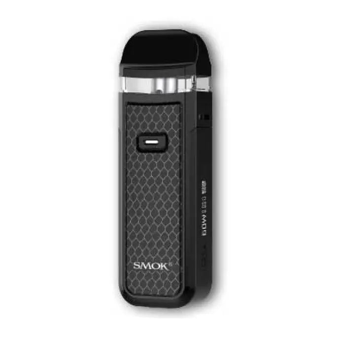 SMOK brand electronic cigarette or vaping device with a black textured body and clear mouthpiece section.