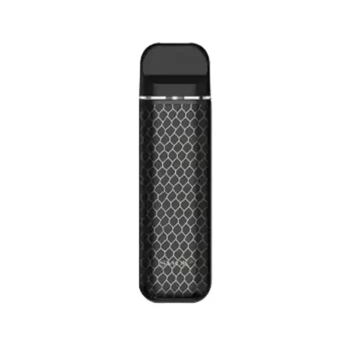 Sleek black electronic vaping device with a honeycomb-patterned body.