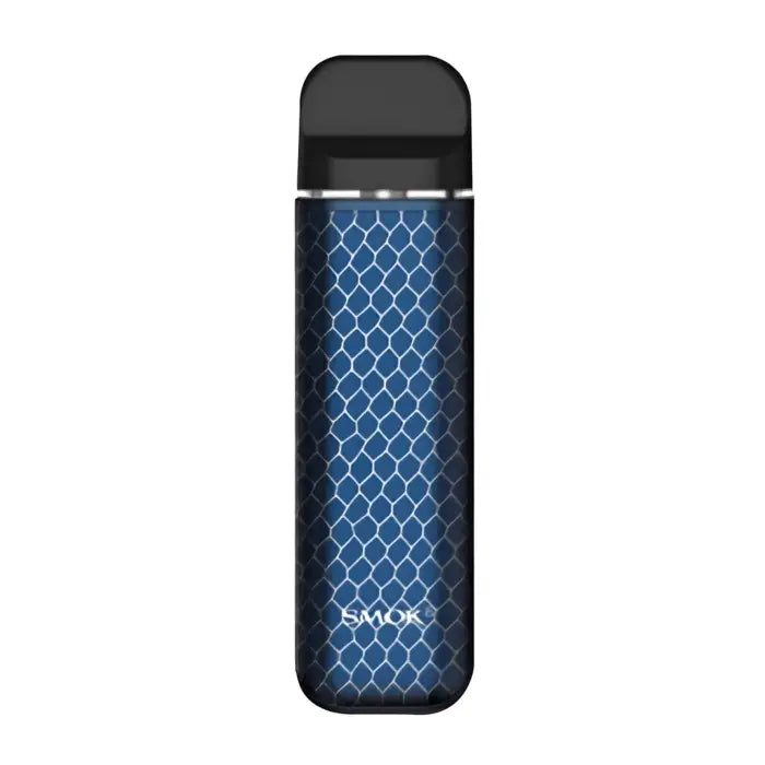 Sleek blue and black vape device with a honeycomb pattern design.