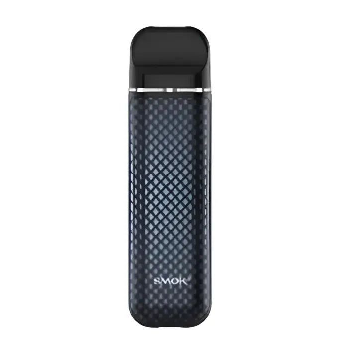 Sleek electronic vaping device with a carbon fiber-style pattern.