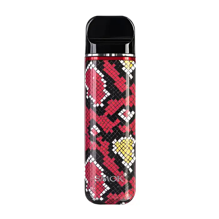 Vape pen or e-cigarette device with a colorful snake-skin pattern design.