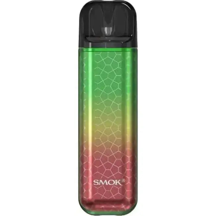 Colorful vape pen with a gradient design from green to red and a honeycomb pattern.