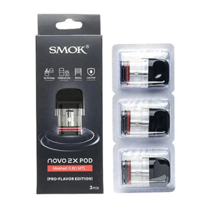 SMOK Novo 2X Pod vaping device with replacement pods.