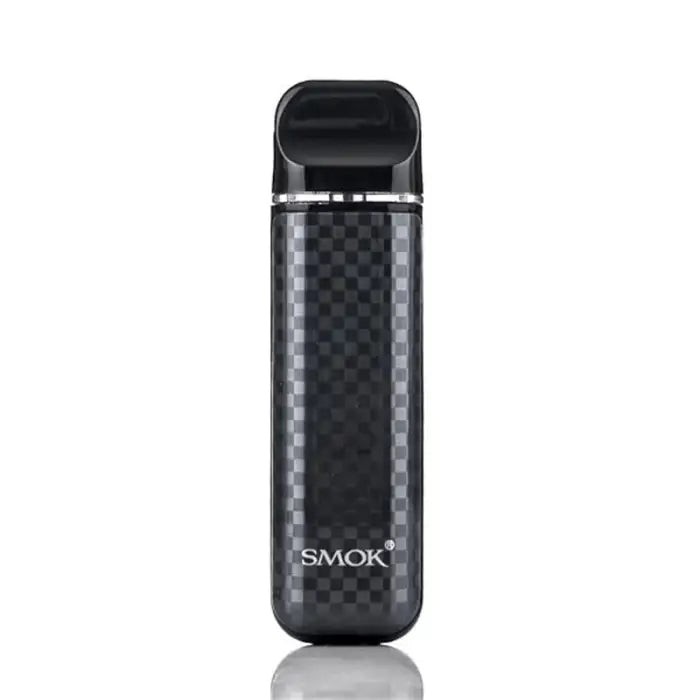 Sleek black electronic vaping device with a checkered pattern design.