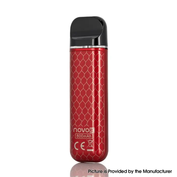 Red and gold patterned electronic vaping device with a black mouthpiece.