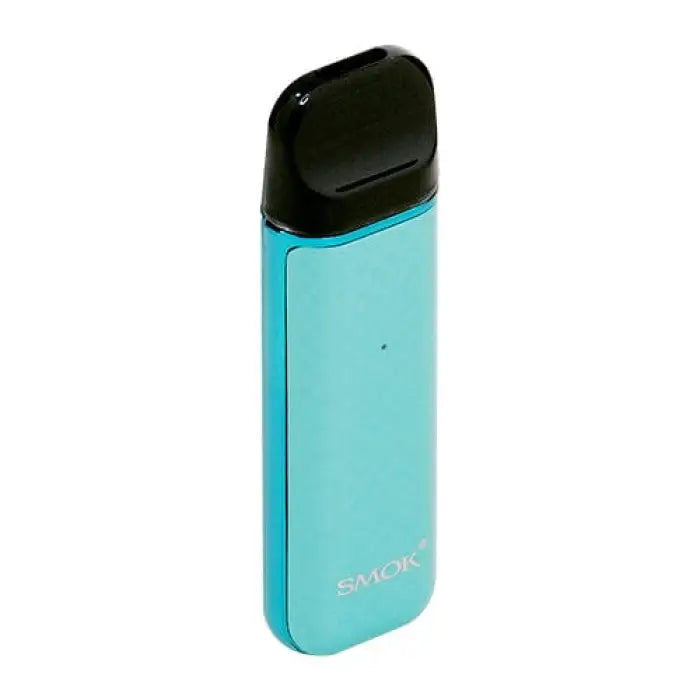 Teal-colored electronic cigarette or vape device with a black mouthpiece.