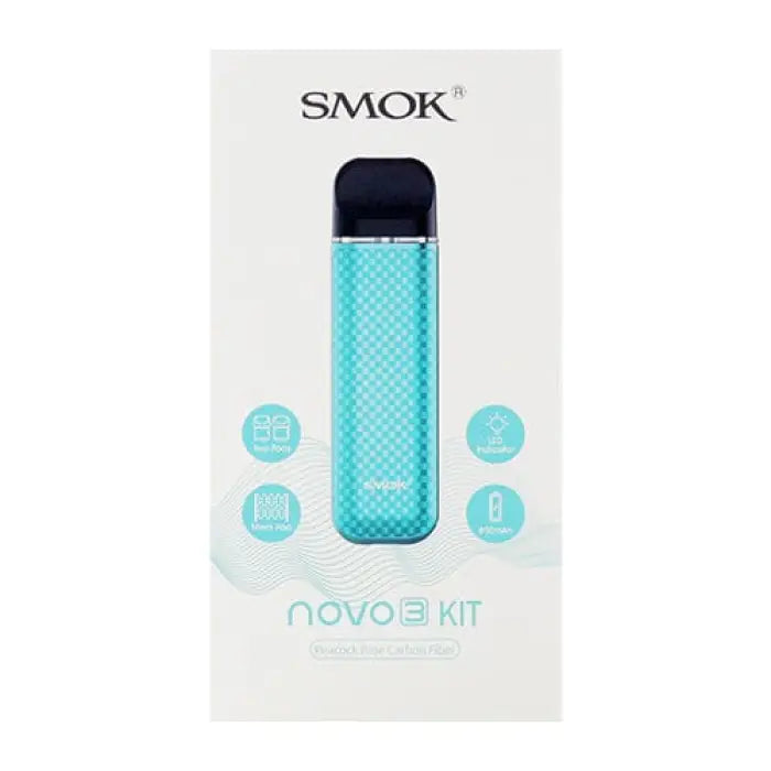 Teal-colored electronic cigarette or vaping device with a transparent body.