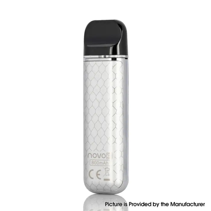 Sleek white electronic vaping device with a textured pattern and black mouthpiece.