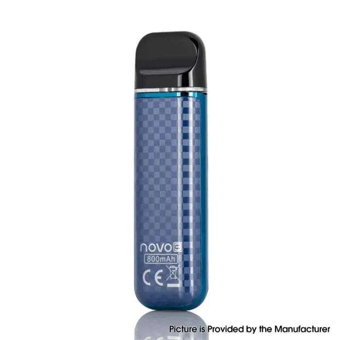 Blue and black electronic cigarette or vaping device with a checkered pattern design.