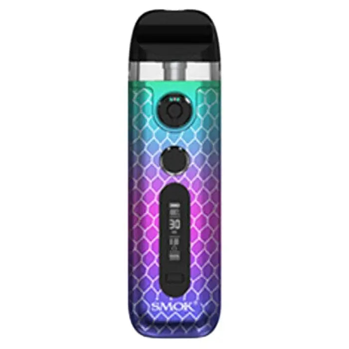 Colorful vape device with a mermaid scale pattern design.