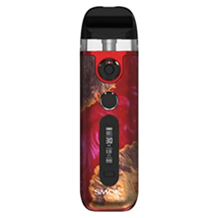 Vape device with a red and orange cosmic-themed design.