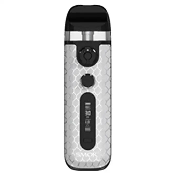 Vape pen or e-cigarette device with a textured white body and black accents.