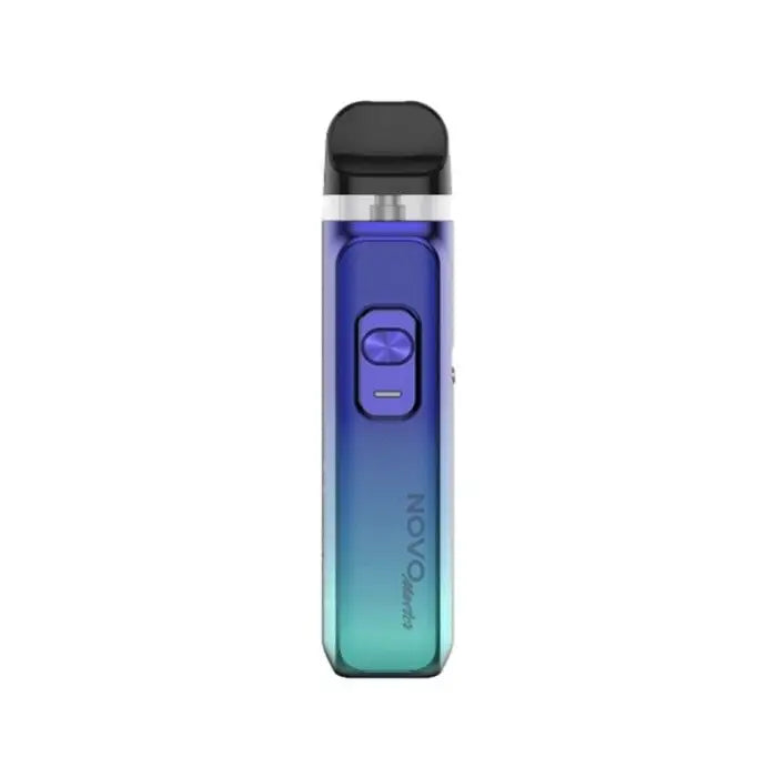 Gradient blue-to-teal vape pen or e-cigarette device with a black mouthpiece.