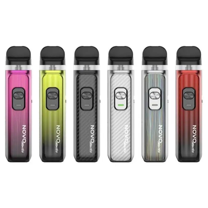 Set of colorful electronic vaping devices or e-cigarettes in various designs and colors.