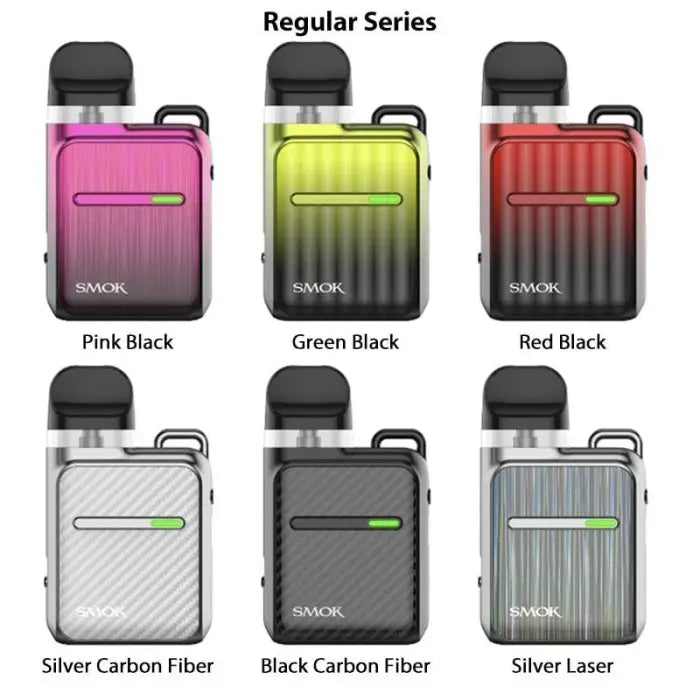 Colorful electronic vaping devices in various finishes and designs.