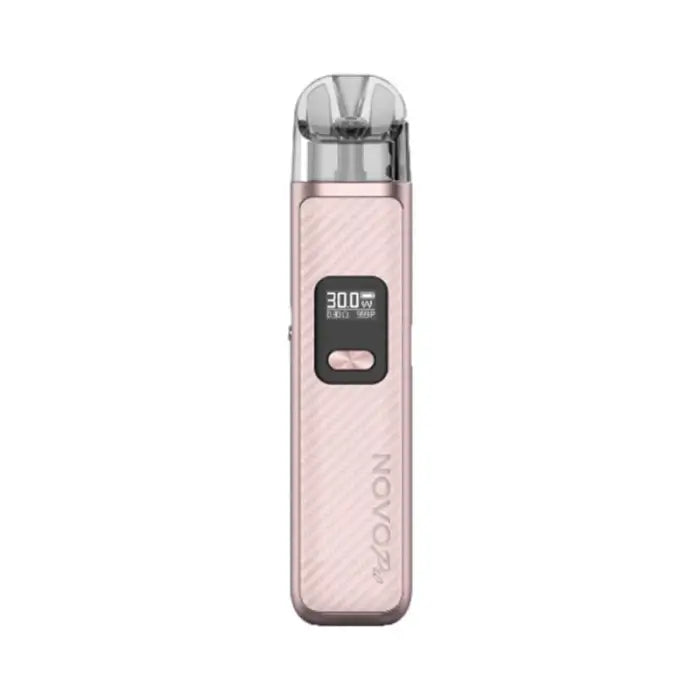 Pink electronic vaping device with a digital display screen.