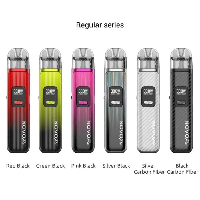 Set of colorful electronic vaping devices or e-cigarettes in different designs and color combinations.