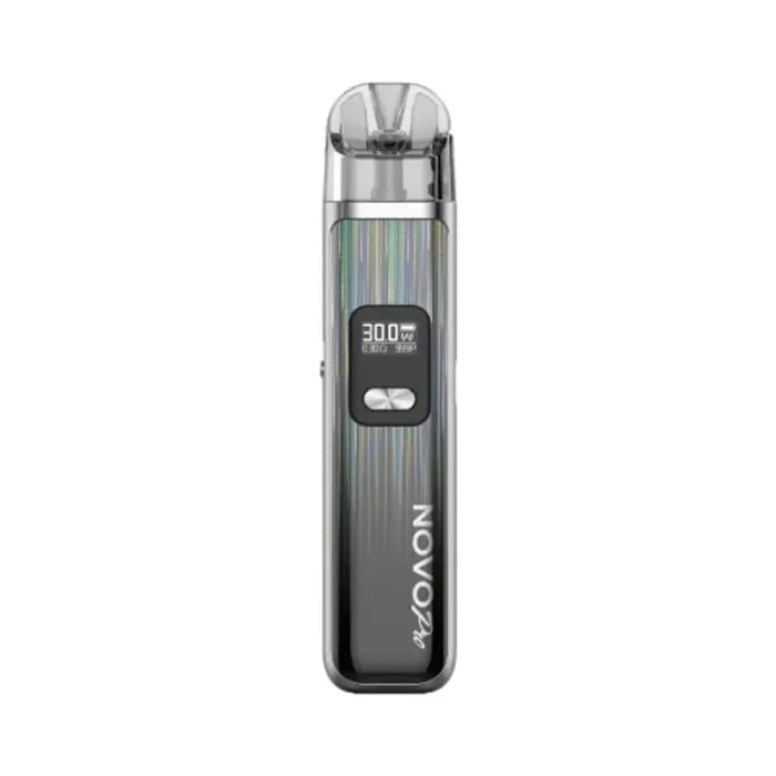 Sleek electronic vaping device with a digital display showing ’300’’ and a metallic finish.