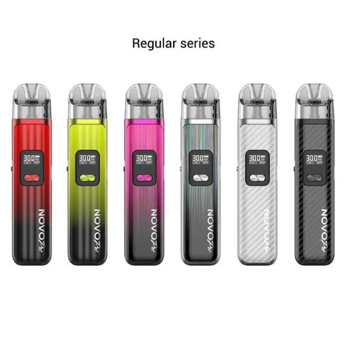 Set of colorful electronic vaping devices or e-cigarettes in different designs and colors.