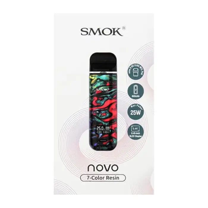 Colorful electronic cigarette or vaping device in packaging.