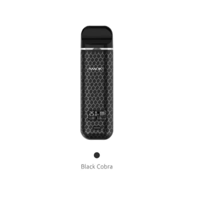 Sleek black electronic vaping device with a textured surface pattern.