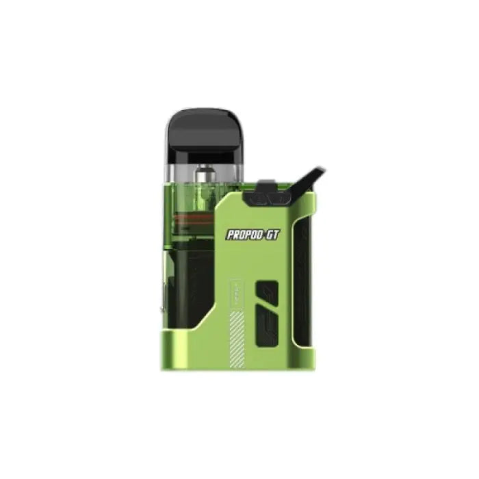 Bright green electronic vaping device with a clear tank and black components.