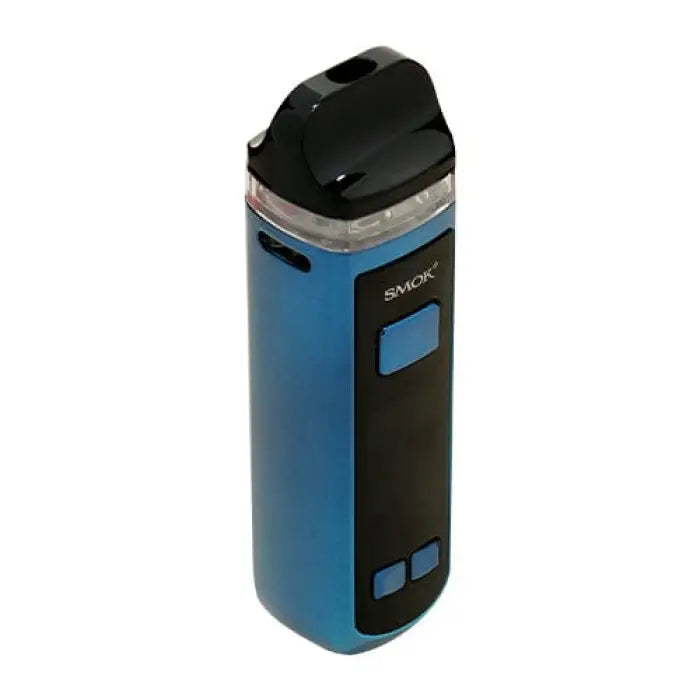 Blue and black electronic vaping device or e-cigarette.