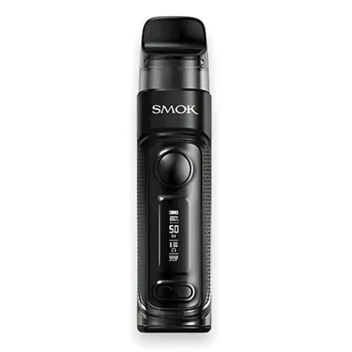 Black electronic vaping device with a digital display and control buttons.