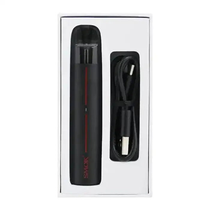 Black cylindrical vape device with a thin red line indicator.