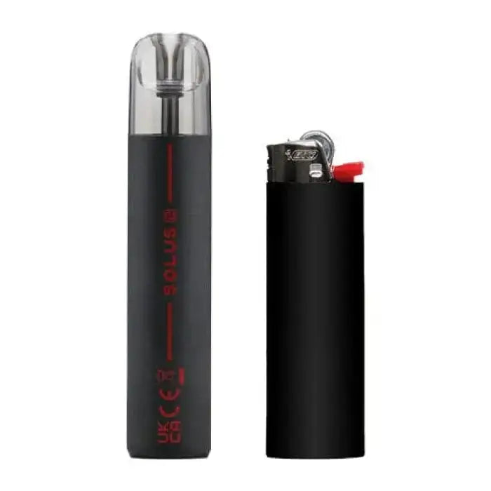 Sleek black electronic cigarette or vape pen with a transparent mouthpiece.