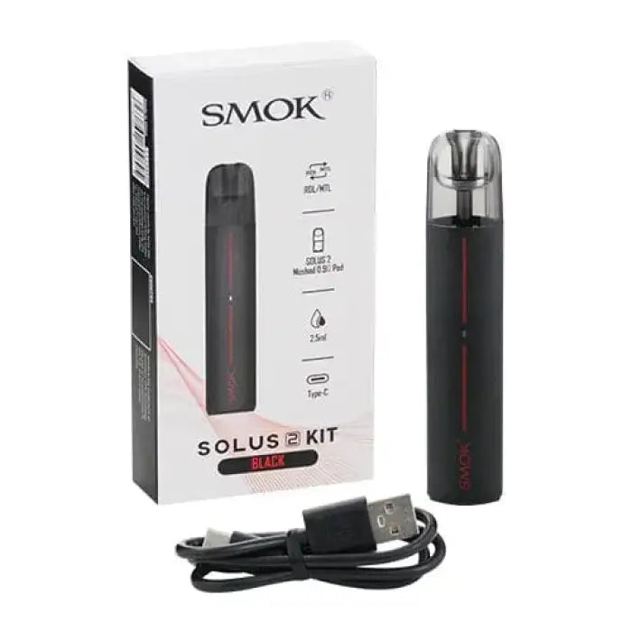 Electronic cigarette or vaping device kit with packaging and charging cable.