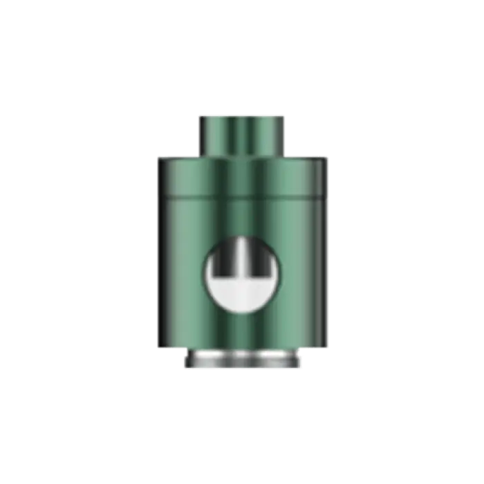 Metallic green cylindrical device with a circular window or opening.