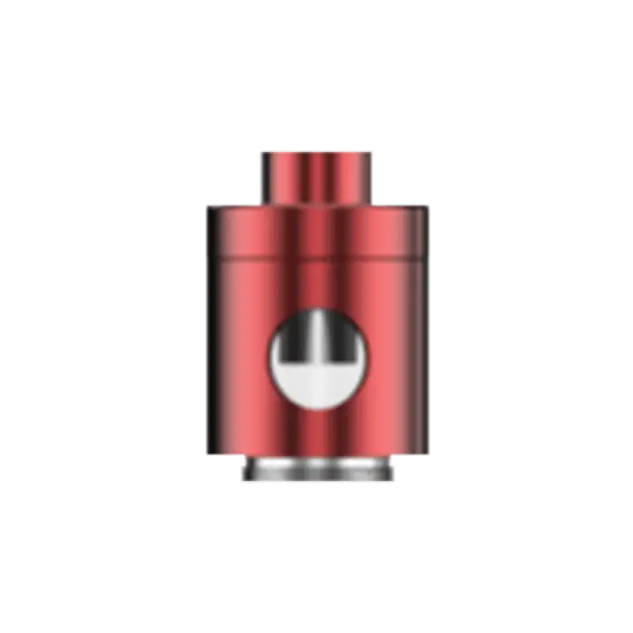 Red metallic cylindrical device with a circular viewing window.