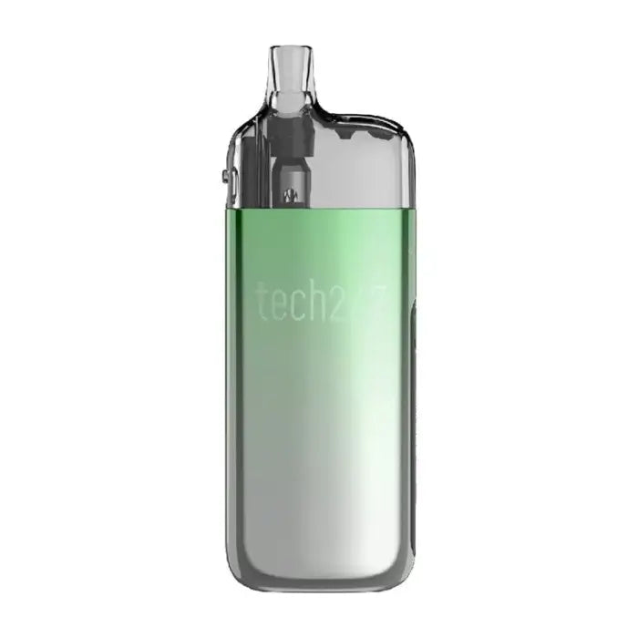 Sleek electronic vaping device with a transparent top and green-to-white gradient body.