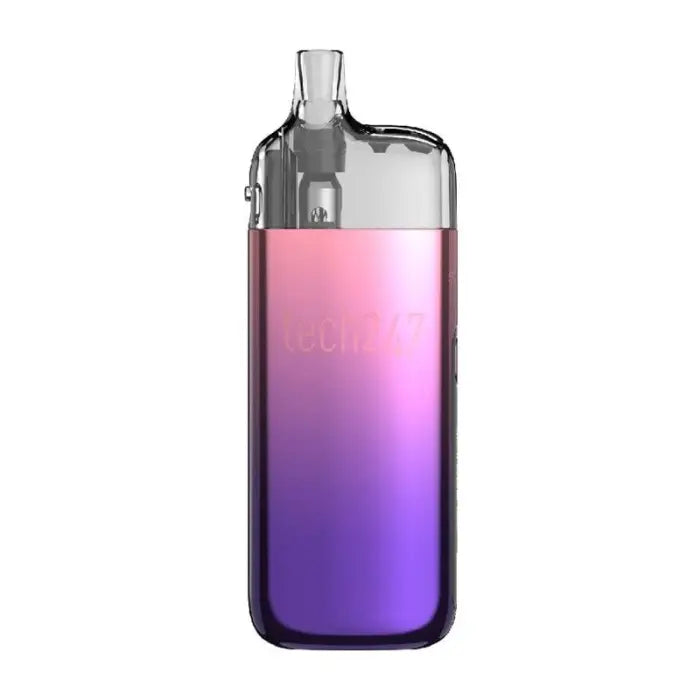 Sleek vaping device with a gradient pink-to-purple body and clear mouthpiece.