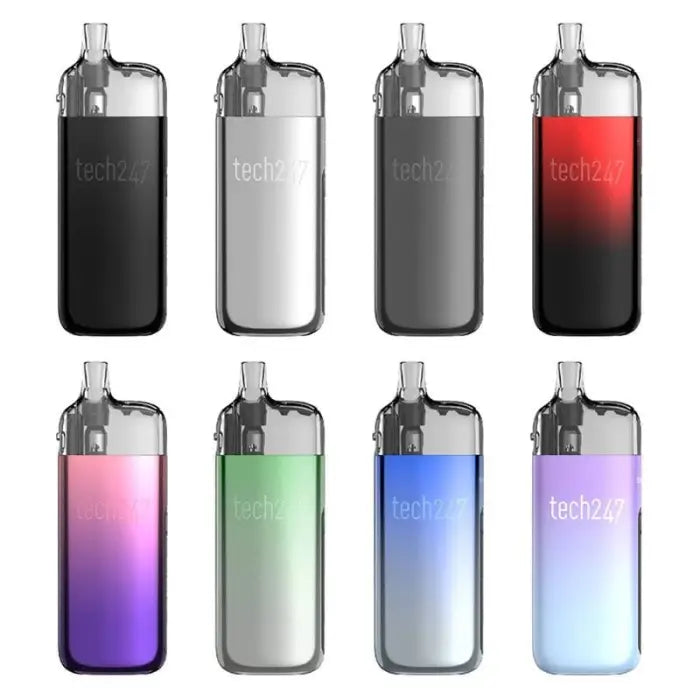 Electronic cigarette or vaping device shown in various colors and designs.