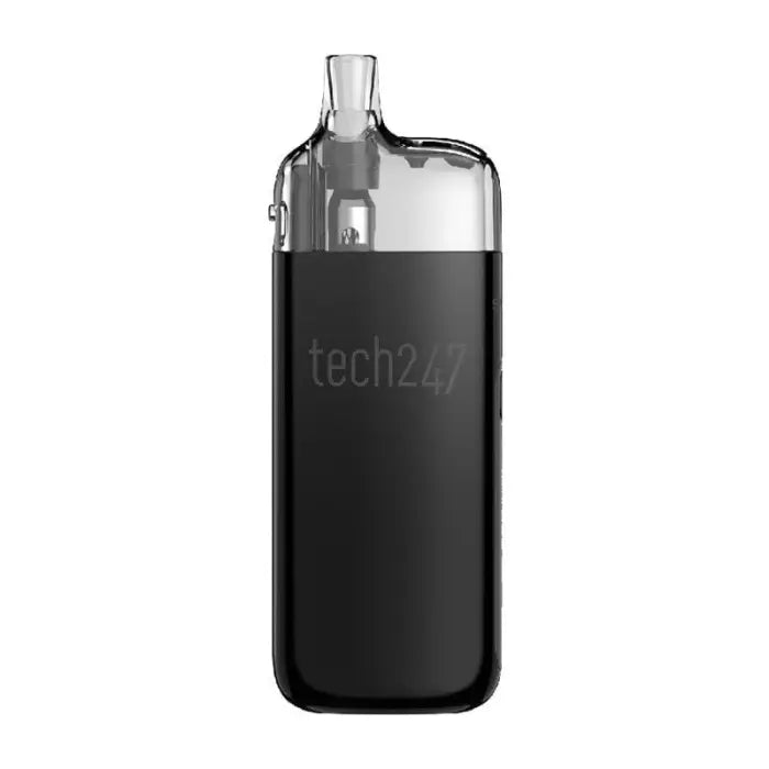 Sleek black and transparent vaping device with ’tech24’’ branding.